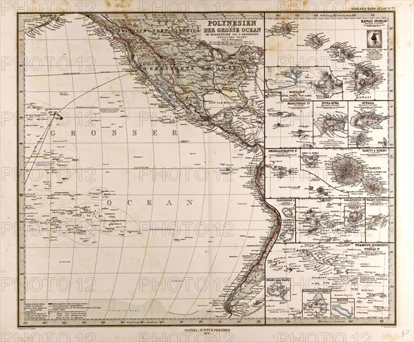 Polynesia Oceania Gotha, Justus Perthes, 1872, Atlas. Perthes, Johan Georg Justus 1749 Ã¢â‚¬â€ú 1816, German publisher, was born in Rudolstadt in 1749. In 1785 he founded at Gotha the business which bears his name, Justus Perthes. In this he was joined in 1814 by his son Wilhelm, 1793 Ã¢â‚¬â€ú 1853. He laid the foundation of the Geographical Branch of the business, for which it is chiefly famous, by publishing the and-Atlas (1817-1823) of Adolf Stieler (1775-1836). Wilhelm Perthes engaged the collaboration of the most eminent German geographers of the time, including Heinrich  Berghaus, Christian Gottlieb Reichard, Karl Spruler and Emil von Sydow. The business passed to his son Bernard Wilhelm Perthes (1821-1857). In 1863 the firm first issued the Almanach de Gotha, a statistical, Historical and genealogical Annual (in French) of the various countries of the world.