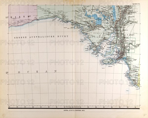 Australia Gotha, Justus Perthes, 1872, Atlas. Perthes, Johan Georg Justus 1749 Ã¢â‚¬â€ú 1816, German publisher, was born in Rudolstadt in 1749. In 1785 he founded at Gotha the business which bears his name, Justus Perthes. In this he was joined in 1814 by his son Wilhelm, 1793 Ã¢â‚¬â€ú 1853. He laid the foundation of the Geographical Branch of the business, for which it is chiefly famous, by publishing the and-Atlas (1817-1823) of Adolf Stieler (1775-1836). Wilhelm Perthes engaged the collaboration of the most eminent German geographers of the time, including Heinrich  Berghaus, Christian Gottlieb Reichard, Karl Spruler and Emil von Sydow. The business passed to his son Bernard Wilhelm Perthes (1821-1857). In 1863 the firm first issued the Almanach de Gotha, a statistical, Historical and genealogical Annual (in French) of the various countries of the world.