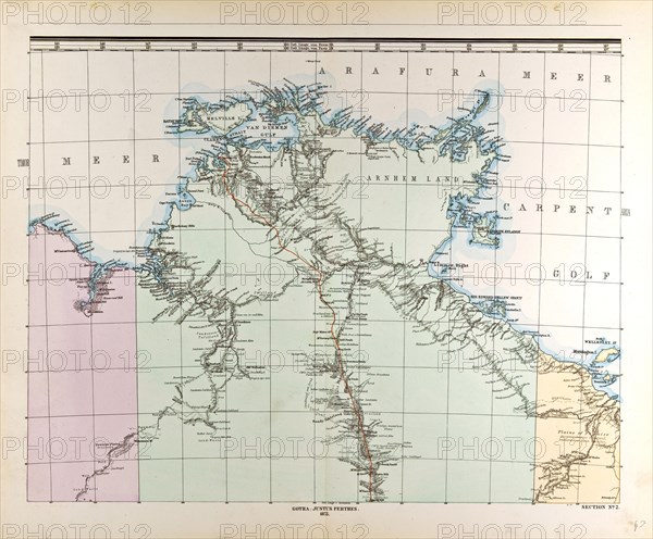 Australia  Map Gotha, Justus Perthes, 1872, Atlas. Perthes, Johan Georg Justus 1749 Ã¢â‚¬â€ú 1816, German publisher, was born in Rudolstadt in 1749. In 1785 he founded at Gotha the business which bears his name, Justus Perthes. In this he was joined in 1814 by his son Wilhelm, 1793 Ã¢â‚¬â€ú 1853. He laid the foundation of the Geographical Branch of the business, for which it is chiefly famous, by publishing the and-Atlas (1817-1823) of Adolf Stieler (1775-1836). Wilhelm Perthes engaged the collaboration of the most eminent German geographers of the time, including Heinrich  Berghaus, Christian Gottlieb Reichard, Karl Spruler and Emil von Sydow. The business passed to his son Bernard Wilhelm Perthes (1821-1857). In 1863 the firm first issued the Almanach de Gotha, a statistical, Historical and genealogical Annual (in French) of the various countries of the world.