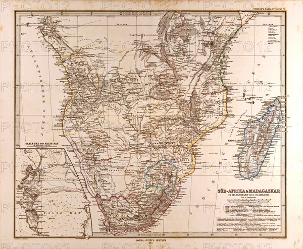 South Africa Madagascar Map, Gotha, Justus Perthes, 1872, Atlas. Perthes, Johan Georg Justus 1749 Ã¢â‚¬â€ú 1816, German publisher, was born in Rudolstadt in 1749. In 1785 he founded at Gotha the business which bears his name, Justus Perthes. In this he was joined in 1814 by his son Wilhelm, 1793 Ã¢â‚¬â€ú 1853. He laid the foundation of the Geographical Branch of the business, for which it is chiefly famous, by publishing the and-Atlas (1817-1823) of Adolf Stieler (1775-1836). Wilhelm Perthes engaged the collaboration of the most eminent German geographers of the time, including Heinrich  Berghaus, Christian Gottlieb Reichard, Karl Spruler and Emil von Sydow. The business passed to his son Bernard Wilhelm Perthes (1821-1857). In 1863 the firm first issued the Almanach de Gotha, a statistical, Historical and genealogical Annual (in French) of the various countries of the world.
