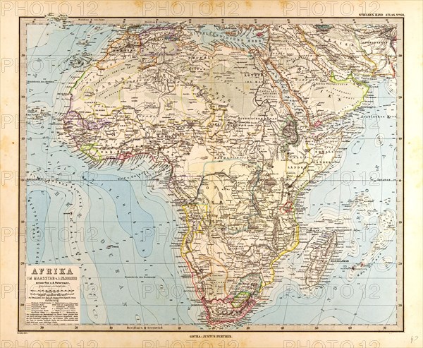 Africa  Map Gotha, Justus Perthes, 1872, Atlas. Perthes, Johan Georg Justus 1749 Ã¢â‚¬â€ú 1816, German publisher, was born in Rudolstadt in 1749. In 1785 he founded at Gotha the business which bears his name, Justus Perthes. In this he was joined in 1814 by his son Wilhelm, 1793 Ã¢â‚¬â€ú 1853. He laid the foundation of the Geographical Branch of the business, for which it is chiefly famous, by publishing the and-Atlas (1817-1823) of Adolf Stieler (1775-1836). Wilhelm Perthes engaged the collaboration of the most eminent German geographers of the time, including Heinrich  Berghaus, Christian Gottlieb Reichard, Karl Spruler and Emil von Sydow. The business passed to his son Bernard Wilhelm Perthes (1821-1857). In 1863 the firm first issued the Almanach de Gotha, a statistical, Historical and genealogical Annual (in French) of the various countries of the world.