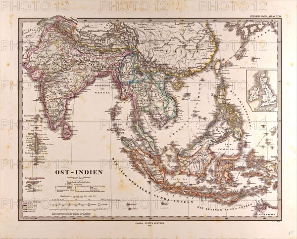 Gotha, Justus Perthes, 1872, Atlas. Perthes, Johan Georg Justus 1749 Ã¢â‚¬â€ú 1816, German publisher, was born in Rudolstadt in 1749. In 1785 he founded at Gotha the business which bears his name, Justus Perthes. In this he was joined in 1814 by his son Wilhelm, 1793 Ã¢â‚¬â€ú 1853. He laid the foundation of the Geographical Branch of the business, for which it is chiefly famous, by publishing the and-Atlas (1817-1823) of Adolf Stieler (1775-1836). Wilhelm Perthes engaged the collaboration of the most eminent German geographers of the time, including Heinrich  Berghaus, Christian Gottlieb Reichard, Karl Spruler and Emil von Sydow. The business passed to his son Bernard Wilhelm Perthes (1821-1857). In 1863 the firm first issued the Almanach de Gotha, a statistical, Historical and genealogical Annual (in French) of the various countries of the world.