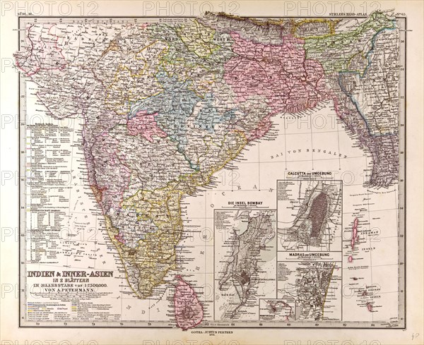 India Map Gotha, Justus Perthes, 1876, Atlas. Perthes, Johan Georg Justus 1749 Ã¢â‚¬â€ú 1816, German publisher, was born in Rudolstadt in 1749. In 1785 he founded at Gotha the business which bears his name, Justus Perthes. In this he was joined in 1814 by his son Wilhelm, 1793 Ã¢â‚¬â€ú 1853. He laid the foundation of the Geographical Branch of the business, for which it is chiefly famous, by publishing the and-Atlas (1817-1823) of Adolf Stieler (1775-1836). Wilhelm Perthes engaged the collaboration of the most eminent German geographers of the time, including Heinrich  Berghaus, Christian Gottlieb Reichard, Karl Spruler and Emil von Sydow. The business passed to his son Bernard Wilhelm Perthes (1821-1857). In 1863 the firm first issued the Almanach de Gotha, a statistical, Historical and genealogical Annual (in French) of the various countries of the world.