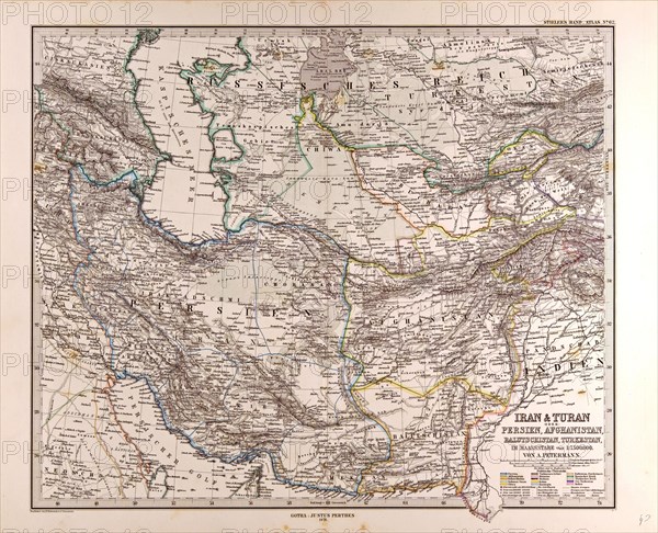 Iran Persia Map 1876 Gotha, Justus Perthes, Atlas. Perthes, Johan Georg Justus 1749 Ã¢â‚¬â€ú 1816, German publisher, was born in Rudolstadt in 1749. In 1785 he founded at Gotha the business which bears his name, Justus Perthes. In this he was joined in 1814 by his son Wilhelm, 1793 Ã¢â‚¬â€ú 1853. He laid the foundation of the Geographical Branch of the business, for which it is chiefly famous, by publishing the and-Atlas (1817-1823) of Adolf Stieler (1775-1836). Wilhelm Perthes engaged the collaboration of the most eminent German geographers of the time, including Heinrich  Berghaus, Christian Gottlieb Reichard, Karl Spruler and Emil von Sydow. The business passed to his son Bernard Wilhelm Perthes (1821-1857). In 1863 the firm first issued the Almanach de Gotha, a statistical, Historical and genealogical Annual (in French) of the various countries of the world.