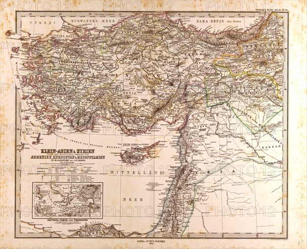 Asia Minor Syria Map Gotha, Justus Perthes, 1873, Atlas. Perthes, Johan Georg Justus 1749 Ã¢â‚¬â€ú 1816, German publisher, was born in Rudolstadt in 1749. In 1785 he founded at Gotha the business which bears his name, Justus Perthes. In this he was joined in 1814 by his son Wilhelm, 1793 Ã¢â‚¬â€ú 1853. He laid the foundation of the Geographical Branch of the business, for which it is chiefly famous, by publishing the and-Atlas (1817-1823) of Adolf Stieler (1775-1836). Wilhelm Perthes engaged the collaboration of the most eminent German geographers of the time, including Heinrich  Berghaus, Christian Gottlieb Reichard, Karl Spruler and Emil von Sydow. The business passed to his son Bernard Wilhelm Perthes (1821-1857). In 1863 the firm first issued the Almanach de Gotha, a statistical, Historical and genealogical Annual (in French) of the various countries of the world.