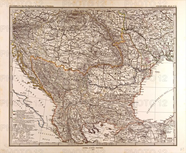 Eastern Europe Map Gotha, Justus Perthes, 1874, Atlas. Perthes, Johan Georg Justus 1749 Ã¢â‚¬â€ú 1816, German publisher, was born in Rudolstadt in 1749. In 1785 he founded at Gotha the business which bears his name, Justus Perthes. In this he was joined in 1814 by his son Wilhelm, 1793 Ã¢â‚¬â€ú 1853. He laid the foundation of the Geographical Branch of the business, for which it is chiefly famous, by publishing the and-Atlas (1817-1823) of Adolf Stieler (1775-1836). Wilhelm Perthes engaged the collaboration of the most eminent German geographers of the time, including Heinrich  Berghaus, Christian Gottlieb Reichard, Karl Spruler and Emil von Sydow. The business passed to his son Bernard Wilhelm Perthes (1821-1857). In 1863 the firm first issued the Almanach de Gotha, a statistical, Historical and genealogical Annual (in French) of the various countries of the world.