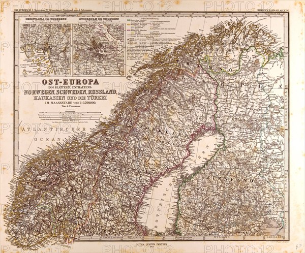 Norway Sweden Map 1872 Gotha, Justus Perthes, 1872, Atlas. Perthes, Johan Georg Justus 1749 Ã¢â‚¬â€ú 1816, German publisher, was born in Rudolstadt in 1749. In 1785 he founded at Gotha the business which bears his name, Justus Perthes. In this he was joined in 1814 by his son Wilhelm, 1793 Ã¢â‚¬â€ú 1853. He laid the foundation of the Geographical Branch of the business, for which it is chiefly famous, by publishing the and-Atlas (1817-1823) of Adolf Stieler (1775-1836). Wilhelm Perthes engaged the collaboration of the most eminent German geographers of the time, including Heinrich  Berghaus, Christian Gottlieb Reichard, Karl Spruler and Emil von Sydow. The business passed to his son Bernard Wilhelm Perthes (1821-1857). In 1863 the firm first issued the Almanach de Gotha, a statistical, Historical and genealogical Annual (in French) of the various countries of the world.