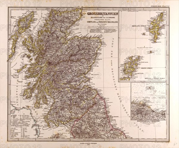Great Britain Map Scotland 1872 Gotha, Justus Perthes, Atlas. Perthes, Johan Georg Justus 1749 â€ì 1816, German publisher, was born in Rudolstadt in 1749. In 1785 he founded at Gotha the business which bears his name, Justus Perthes. In this he was joined in 1814 by his son Wilhelm, 1793 â€ì 1853. He laid the foundation of the Geographical Branch of the business, for which it is chiefly famous, by publishing the and-Atlas (1817-1823) of Adolf Stieler (1775-1836). Wilhelm Perthes engaged the collaboration of the most eminent German geographers of the time, including Heinrich  Berghaus, Christian Gottlieb Reichard, Karl Spruler and Emil von Sydow. The business passed to his son Bernard Wilhelm Perthes (1821-1857). In 1863 the firm first issued the Almanach de Gotha, a statistical, Historical and genealogical Annual (in French) of the various countries of the world.