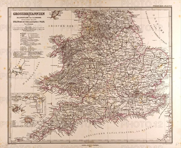 Great Britain Map 1872 Gotha, Justus Perthes, 1872, Atlas. Perthes, Johan Georg Justus 1749 Ã¢â‚¬â€ú 1816, German publisher, was born in Rudolstadt in 1749. In 1785 he founded at Gotha the business which bears his name, Justus Perthes. In this he was joined in 1814 by his son Wilhelm, 1793 Ã¢â‚¬â€ú 1853. He laid the foundation of the Geographical Branch of the business, for which it is chiefly famous, by publishing the and-Atlas (1817-1823) of Adolf Stieler (1775-1836). Wilhelm Perthes engaged the collaboration of the most eminent German geographers of the time, including Heinrich  Berghaus, Christian Gottlieb Reichard, Karl Spruler and Emil von Sydow. The business passed to his son Bernard Wilhelm Perthes (1821-1857). In 1863 the firm first issued the Almanach de Gotha, a statistical, Historical and genealogical Annual (in French) of the various countries of the world.