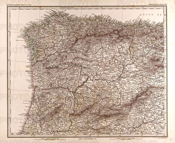 Spain Map 1872 Gotha, Justus Perthes, 1872, Atlas. Perthes, Johan Georg Justus 1749 Ã¢â‚¬â€ú 1816, German publisher, was born in Rudolstadt in 1749. In 1785 he founded at Gotha the business which bears his name, Justus Perthes. In this he was joined in 1814 by his son Wilhelm, 1793 Ã¢â‚¬â€ú 1853. He laid the foundation of the Geographical Branch of the business, for which it is chiefly famous, by publishing the and-Atlas (1817-1823) of Adolf Stieler (1775-1836). Wilhelm Perthes engaged the collaboration of the most eminent German geographers of the time, including Heinrich  Berghaus, Christian Gottlieb Reichard, Karl Spruler and Emil von Sydow. The business passed to his son Bernard Wilhelm Perthes (1821-1857). In 1863 the firm first issued the Almanach de Gotha, a statistical, Historical and genealogical Annual (in French) of the various countries of the world.