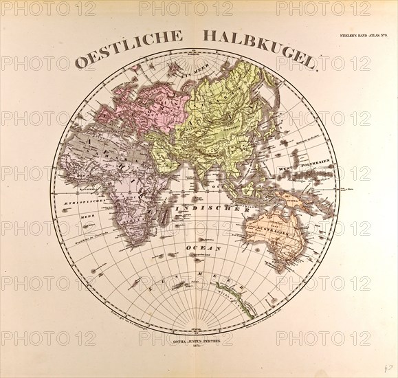 Eastern Hemisphere  Gotha, Justus Perthes, 1872, Atlas. Perthes, Johan Georg Justus 1749 Ã¢â‚¬â€ú 1816, German publisher, was born in Rudolstadt in 1749. In 1785 he founded at Gotha the business which bears his name, Justus Perthes. In this he was joined in 1814 by his son Wilhelm, 1793 Ã¢â‚¬â€ú 1853. He laid the foundation of the Geographical Branch of the business, for which it is chiefly famous, by publishing the and-Atlas (1817-1823) of Adolf Stieler (1775-1836). Wilhelm Perthes engaged the collaboration of the most eminent German geographers of the time, including Heinrich  Berghaus, Christian Gottlieb Reichard, Karl Spruler and Emil von Sydow. The business passed to his son Bernard Wilhelm Perthes (1821-1857). In 1863 the firm first issued the Almanach de Gotha, a statistical, Historical and genealogical Annual (in French) of the various countries of the world.