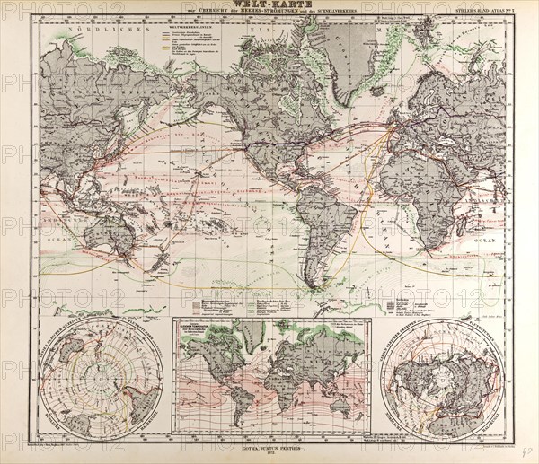 World Map Gotha, Justus Perthes, 1872, Atlas. Perthes, Johan Georg Justus 1749 Ã¢â‚¬â€ú 1816, German publisher, was born in Rudolstadt in 1749. In 1785 he founded at Gotha the business which bears his name, Justus Perthes. In this he was joined in 1814 by his son Wilhelm, 1793 Ã¢â‚¬â€ú 1853. He laid the foundation of the Geographical Branch of the business, for which it is chiefly famous, by publishing the and-Atlas (1817-1823) of Adolf Stieler (1775-1836). Wilhelm Perthes engaged the collaboration of the most eminent German geographers of the time, including Heinrich  Berghaus, Christian Gottlieb Reichard, Karl Spruler and Emil von Sydow. The business passed to his son Bernard Wilhelm Perthes (1821-1857). In 1863 the firm first issued the Almanach de Gotha, a statistical, Historical and genealogical Annual (in French) of the various countries of the world.