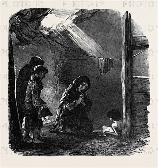 SKETCH IN A HOUSE AT FAHEY'S QUAY, ENNIS, THE WIDOW CONNOR AND HER DYING CHILD