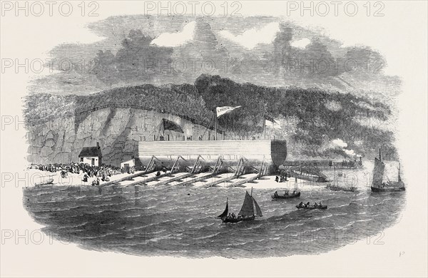 LAUNCH OF PONTOON FOR THE "GREAT EASTERN" STEAMSHIP AT NEYLAND, MILFORD HAVEN