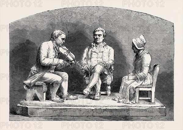 BURNS' VISIT TO NEIL GOW, IN AUGUST, 1787, A GROUP IN SCULPTURE BY ANDERSON, OF PERTH, THE BURNS CENTENARY