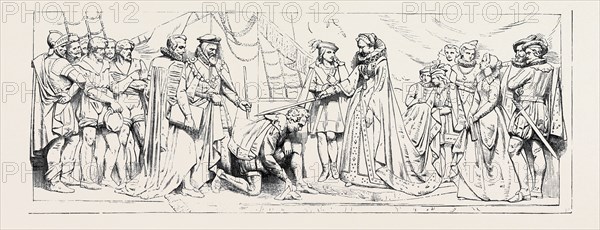 BAS-RELIEF IN THE PRINCE'S CHAMBER, HOUSE OF LORDS, QUEEN ELIZABETH KNIGHTING SIR FRANCIS DRAKE