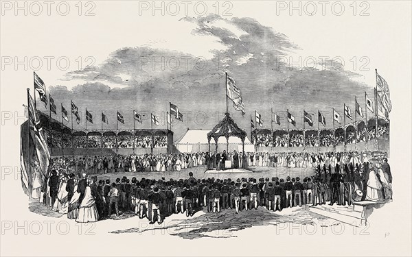 HIS ROYAL HIGHNESS PRINCE ALBERT LAYING THE FOUNDATION-STONE OF THE NEW GRAMMAR-SCHOOL, AT IPSWICH, MEETING OF THE BRITISH ASSOCIATION AT IPSWICH