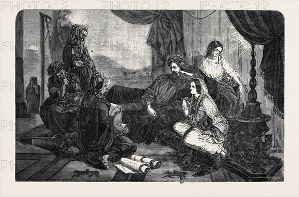 EXHIBITION OF THE ROYAL ACADEMY, THE CHRONICLES READ TO AHASUERUS THE KING, PAINTED BY O'NEIL