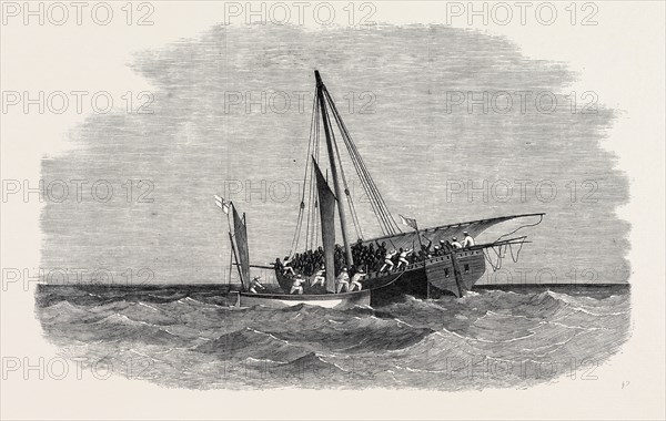 SUPPRESSION OF THE SLAVE TRADE ON THE EAST COAST OF AFRICA: THE CUTTER OF H.M.S. DAPHNE CAPTURING A SLAVE-DHOW OFF BRORA, 1869