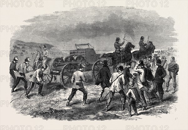 THE VOLUNTEER REVIEW AT DOVER: PAYING OUT THE TELEGRAPH WIRE, UK, 1869
