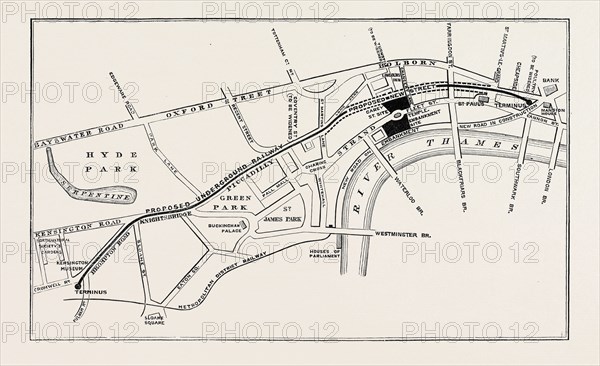 PROPOSED SITES FOR THE NEW LAW COURTS: PLAN OF MR. F. SHIELDS FOR A NEW APPROACH TO THE CAREY STREET SITE, LONDON, 1869, UK