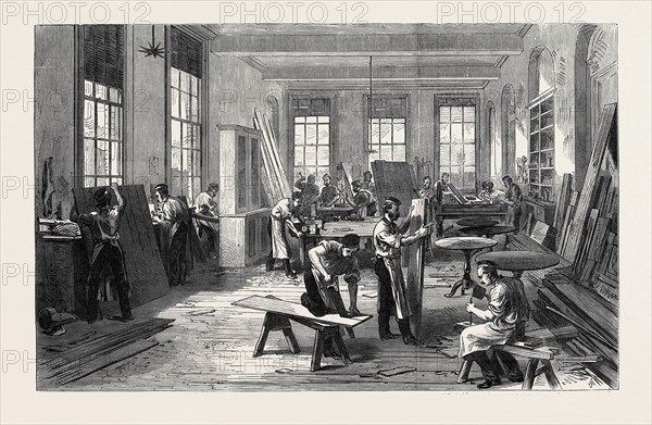 THE GUARDS' INSTITUTE, VAUXHALL BRIDGE ROAD, LONDON, THE CARPENTERS' SHOP, 1869, UK
