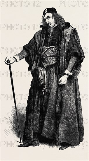 Shylock, speaking of Antonio: "How like a fawning publican he looks." Act I., Scene 3. MR. HENRY IRVING AS SHYLOCK, IN "THE MERCHANT OF VENICE," AT THE LYCEUM THEATRE, LONDON, 1880