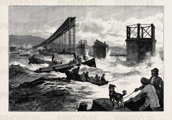 THE TAY BRIDGE DISASTER: STEAM LAUNCHES AND DIVERS' BARGE EMPLOYED IN SEARCH, 1880