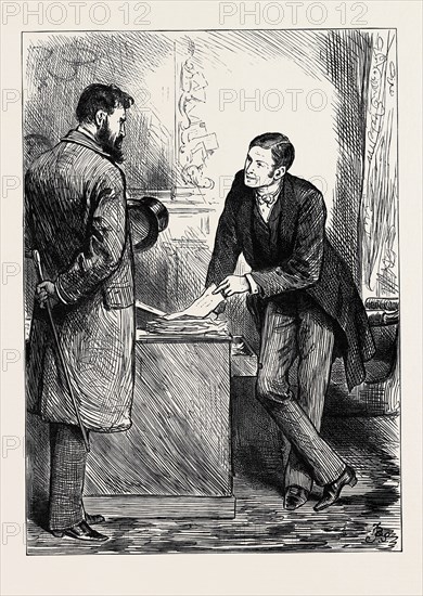 "See here, and here, and here," continued Lobster, in excellent tone and temper, turning over the leaves of a packet of oblong papers lying before him. "There is your signature.", 1880