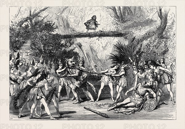 THE CHRISTMAS PANTOMIMES: SCENE FROM "RED RIDING HOOD AND HER SISTER LITTLE BO-BEEP," AT COVENT GARDEN THEATRE, LONDON, 1874