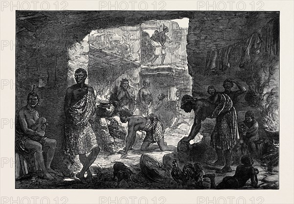 THE ASHANTEE WAR: INTERIOR OF A NATIVE HUT, CAPE COAST CASTLE, 1874