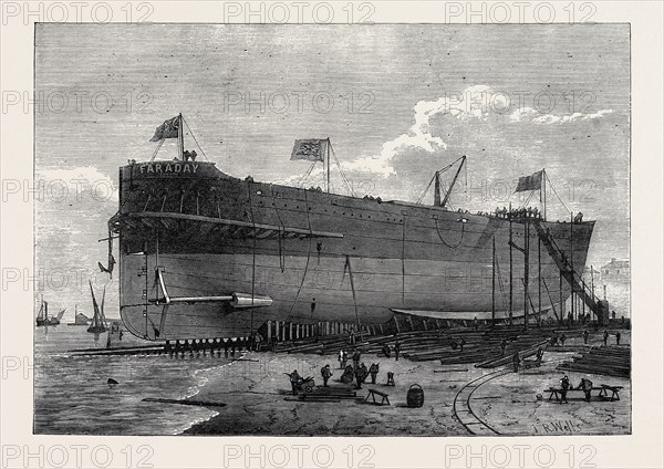 LAUNCH OF THE FARADAY, TELEGRAPH CABLE SHIP, 1874