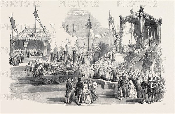 FETE AT STRASBOURG: BENEDICTION OF THE LOCOMOTIVE ENGINES, AT THE RAILWAY TERMINUS, STRASBOURG, 1852
