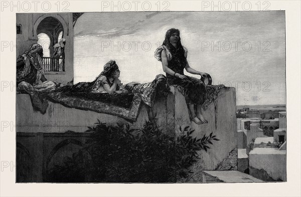AN EVENING LOUNGE: LADIES IN MOROCCO, FROM THE PICTURE BY BENJAMIN CONSTANT, IN THE PARIS SALON, 1879