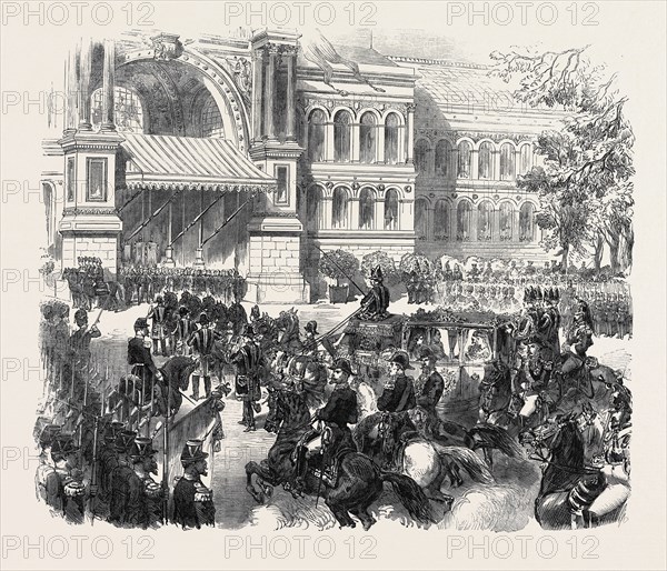 DISTRIBUTION OF PRIZES OF THE PARIS EXHIBITION: ARRIVAL OF THE EMPEROR AT THE PALACE OF INDUSTRY, CHAMPS ELYSEES, FRANCE, 1867