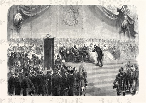 THE EMPEROR NAPOLEON DISTRIBUTING THE PRIZES OF THE PARIS EXHIBITION, FRANCE, 1867
