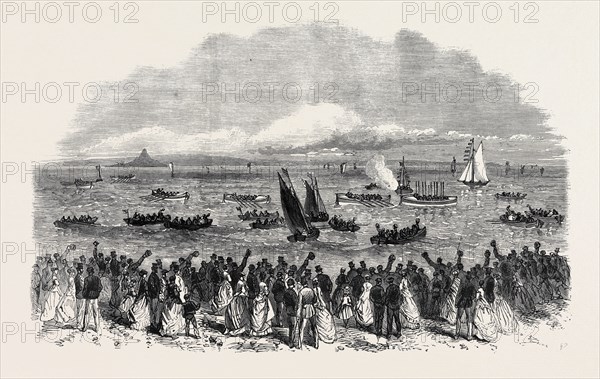RACE OF SIX LIFEBOATS AT PENZANCE, UK, 1867