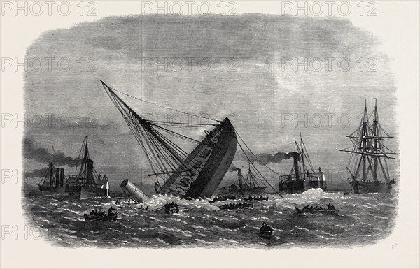 WRECK OF THE GREEK WAR-STEAMER BOUBOULINA, DESTROYED BY EXPLOSION, AT LIVERPOOL, UK, 1867