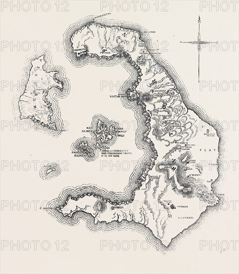 MAP OF THE ISLAND AND BAY OF SANTORIN, IN THE GREEK ARCHIPELAGO, 1866