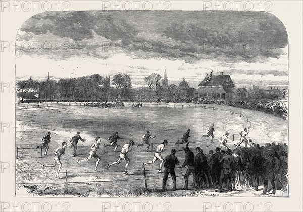 THE OXFORD AND CAMBRIDGE ATHLETIC SPORTS IN THE CHRIST CHURCH MEADOWS, OXFORD: THE TWO MILE RACE, UK, 1866