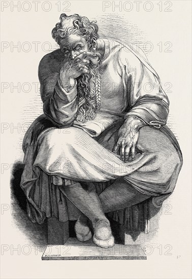 SPECIMEN OF WOOD ENGRAVING, THE PROPHET JEREMIAH, FROM THE PAINTING BY MICHAEL ANGELO, IN THE SISTINE CHAPEL, AT ROME