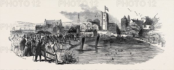 OPENING OF THE MAIDSTONE BRANCH RAILWAY, OPENING OF THE BRANCH RAILWAY FROM THE DOVER LINE TO MAIDSTONE, 1844, SEPTEMBER 28; Newton, of Wingham, writing of the "King's town" of Maidstone, in 1741, says, "The country almost every where round the town is full of populous villages, and good pleasant seats of the nobility and gentry. The greatest blemish is the roads, which used to be rough, stony, and narrow; but are now much mended and improved on every side of the town, to its very great advantage, and to the honour of several worthy gentlemen, who cheerfully contributed to so good a work." Much, however, remained to be done; the famous city of Caer-Medwag continued to our own day to be almost an isolated place. The roads, generally, were "soft," and the only good ones were rendered comparatively valueless by the steep hills in their course. The reproach of Maidstone is now wiped away. On Tuesday last a new branch railway, from the Paddock-wood station of the South-eastern line, put the...