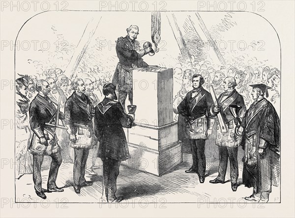 LORD LEIGH LAYING THE FOUNDATION-STONE FOR THE EXTENSION OF THE QUEEN'S HOSPITAL AT BIRMINGHAM, 1871