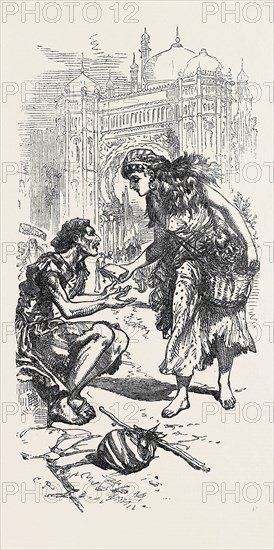 SCENE FROM 'THE COFFEE MERCHANT', "The flower-girl gave him a piece of bread, with three large dates.", 1871