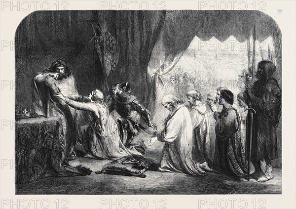 "QUEEN PHILIPPA. INTERCEDING WITH HER HUSBAND EDWARD III. FOR THE BURGESSES OF CALAIS," BY JOHN GILBERT