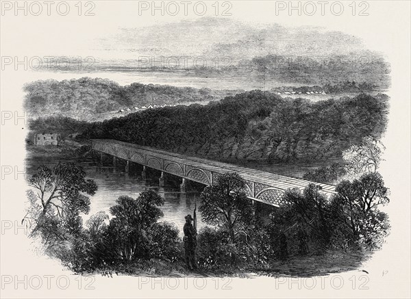 THE WAR IN AMERICA: THE CHAIN BRIDGE ACROSS THE POTOMAC ABOVE GEORGETOWN, LOOKING TOWARDS THE VIRGINIAN SHORE