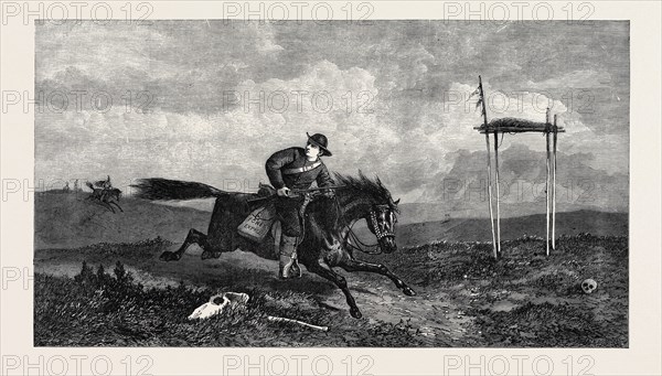THE AMERICAN PONY EXPRESS, EN ROUTE FROM THE MISSOURI RIVER TO SAN FRANCISCO, FROM A DRAWING BY G.H. ANDREWS