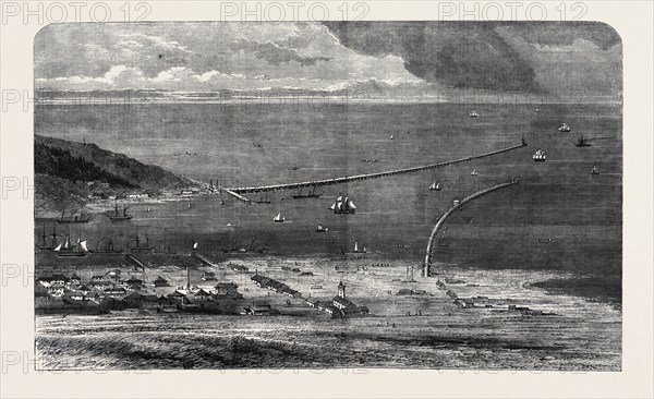 BIRDSEYE VIEW OF THE SULINA MOUTH OF THE DANUBE, SHOWING THE WORKS OF IMPROVEMENT LATELY CARRIED OUT UNDER THE EUROPEAN COMMISSION OF THE DANUBE BY CHARLES A. HARTLEY, ESQ., C.E., ENGINEER IN CHIEF TO THE COMMISSION.