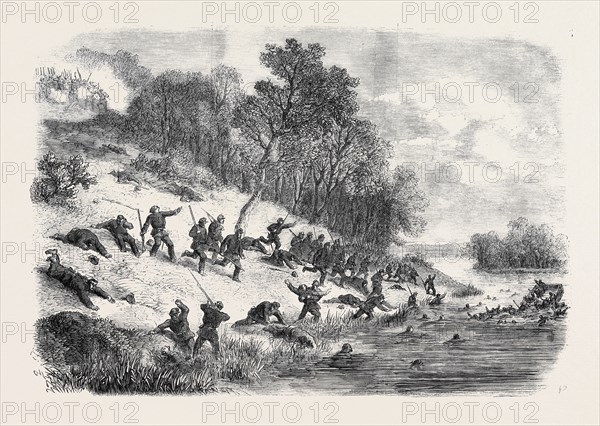 THE CIVIL WAR IN AMERICA: RETREAT OF THE FEDERALISTS AFTER THE FIGHT AT BALL'S BLUFF, UPPER POTOMAC, VIRGINIA