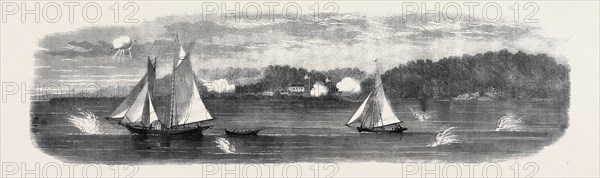 THE CIVIL WAR IN AMERICA: THE CONFEDERATE BATTERIES ON THE LOWER POTOMAC, VIRGINIA SHORE, OPPOSITE BUDD'S FERRY, GOVERNMENT STORE SCHOONERS RUNNING THE BLOCKADE
